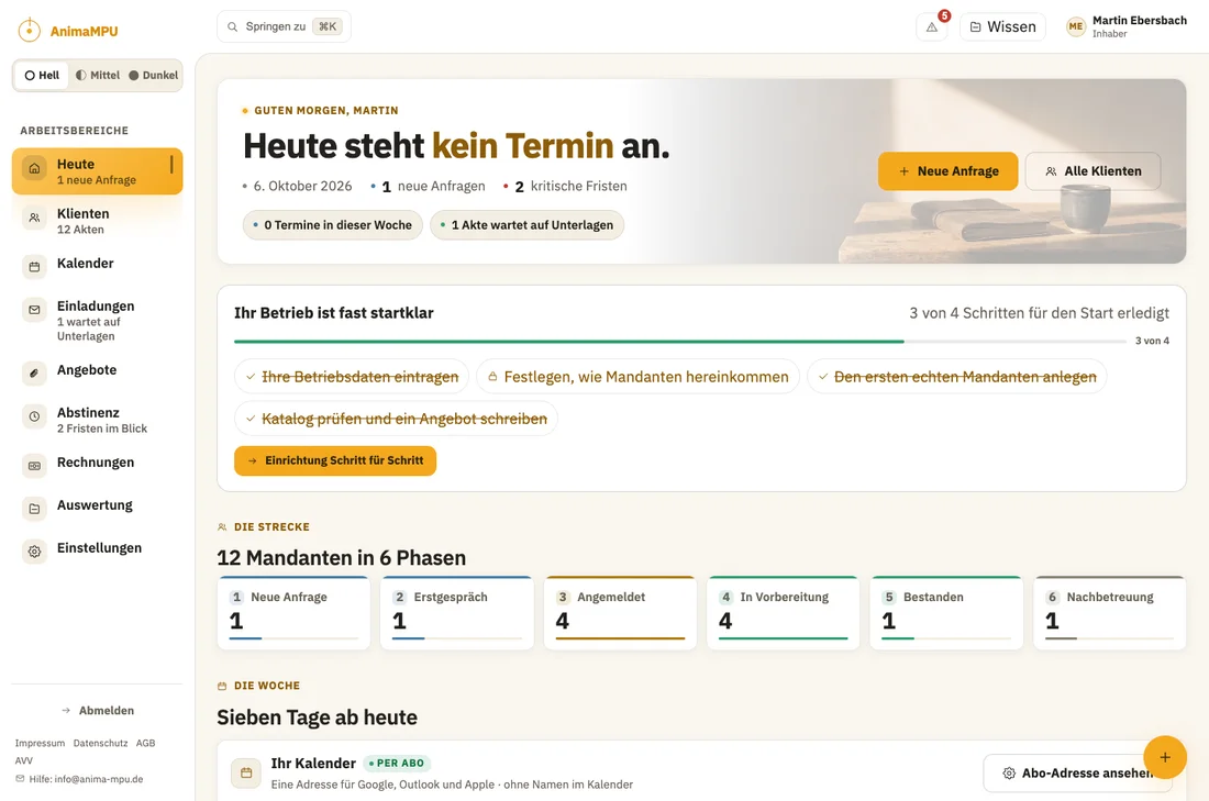 Übersicht des CRM in AnimaMPU mit Beispieldaten