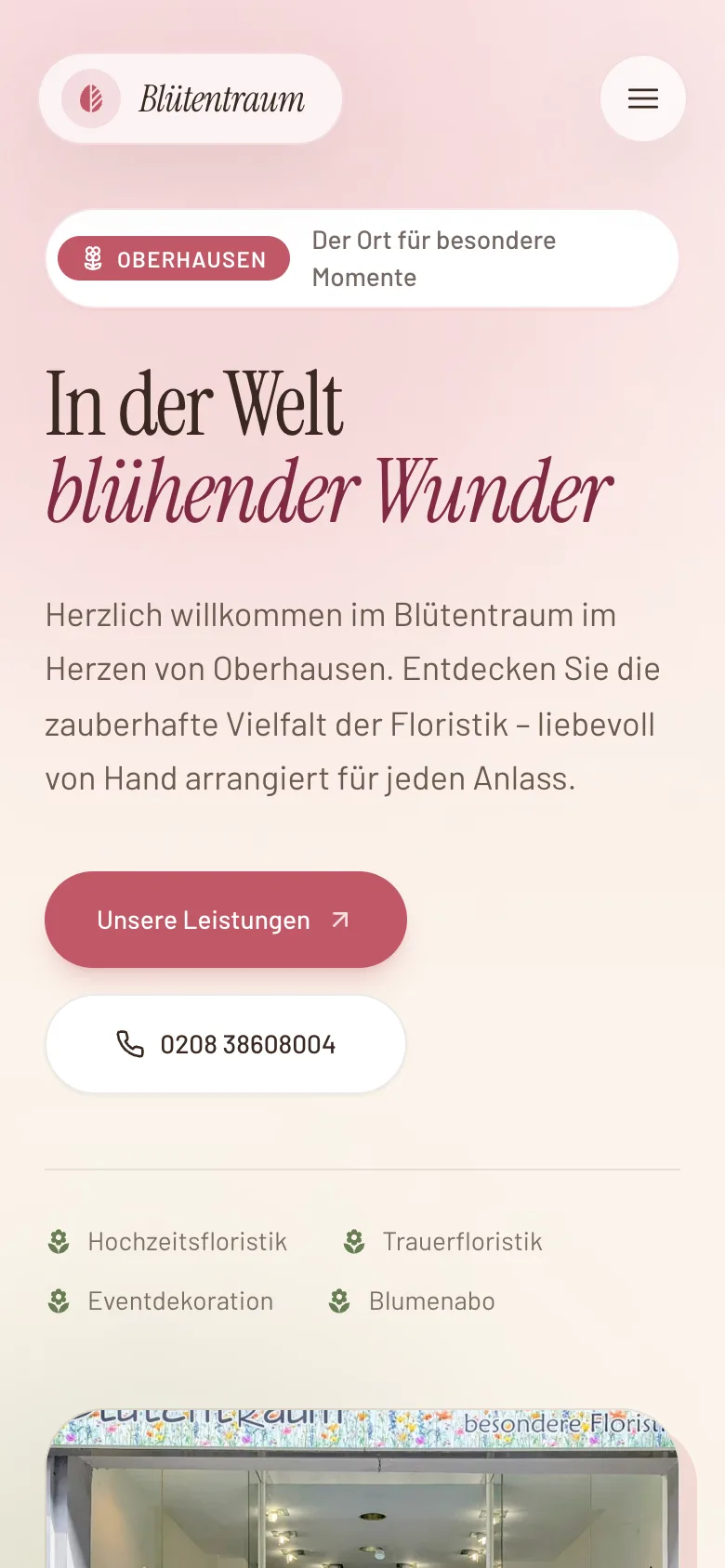 Die Website von Blütentraum auf dem Handy