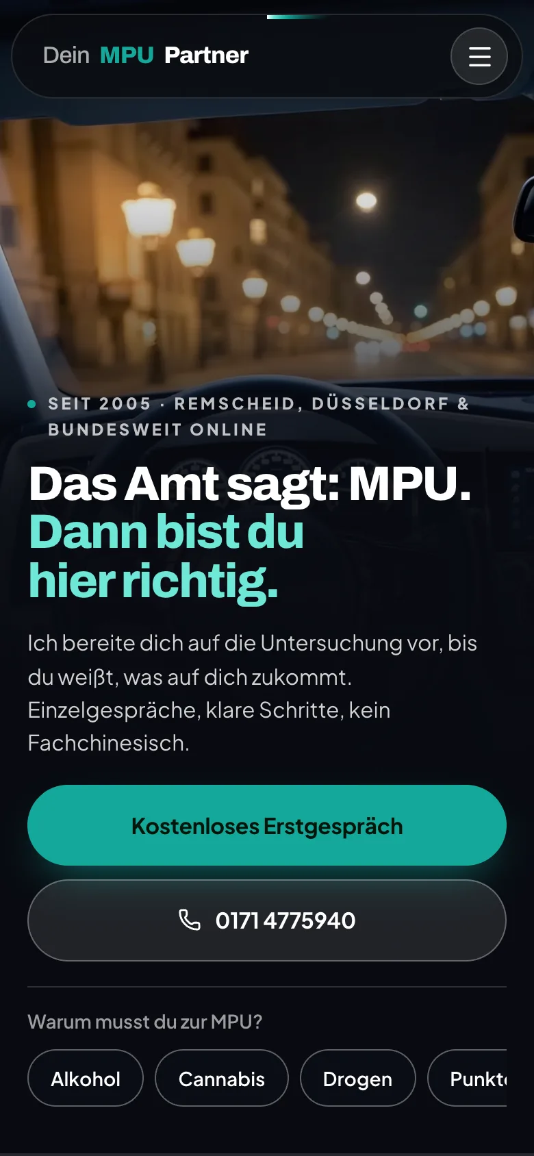Die Website von MPU DeinPartner auf dem Handy