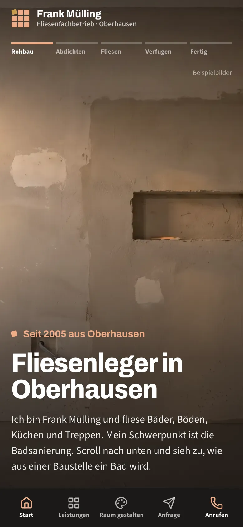 Die Website von Fliesenfachbetrieb Frank Mülling auf dem Handy