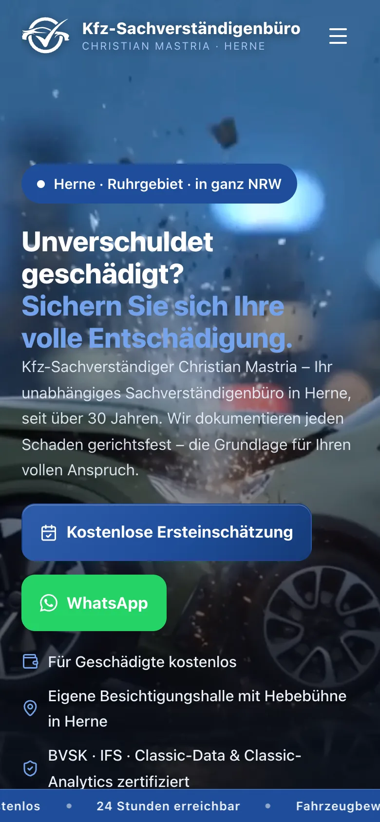 Die Website von Kfz-Gutachter Herne auf dem Handy