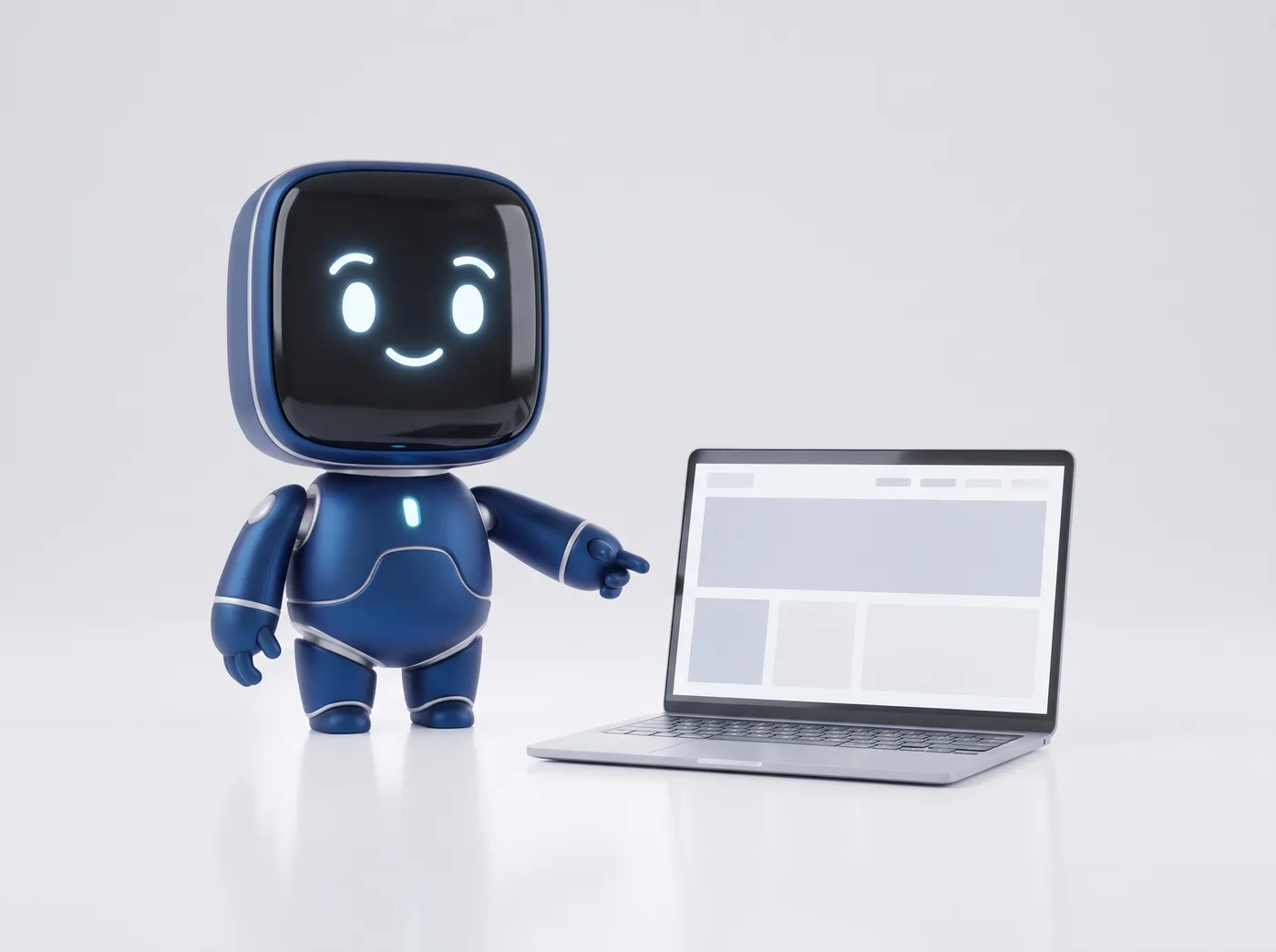 Illustration: der blaue AnimaContent-Roboter zum Thema Online-Marketing für Fitnessstudios