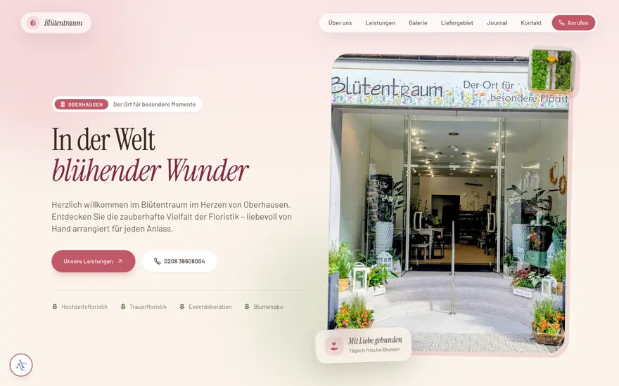 Startseite von Blütentraum Oberhausen, aufgenommen am 23.08.2026