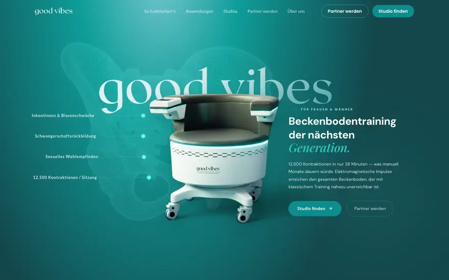 Startseite von Good Vibes Studios, aufgenommen am 23.08.2026