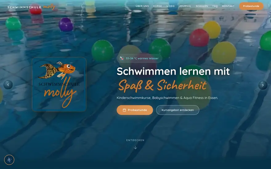 Startseite von Schwimmschule Molly, aufgenommen am 23.08.2026